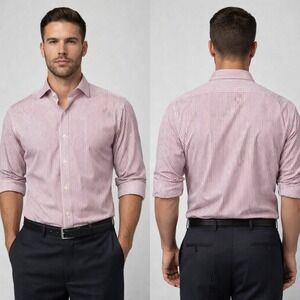 Hilditch‎ & Key Mens Dress Shirt 16 Burgundy White Stripe French Cuff England